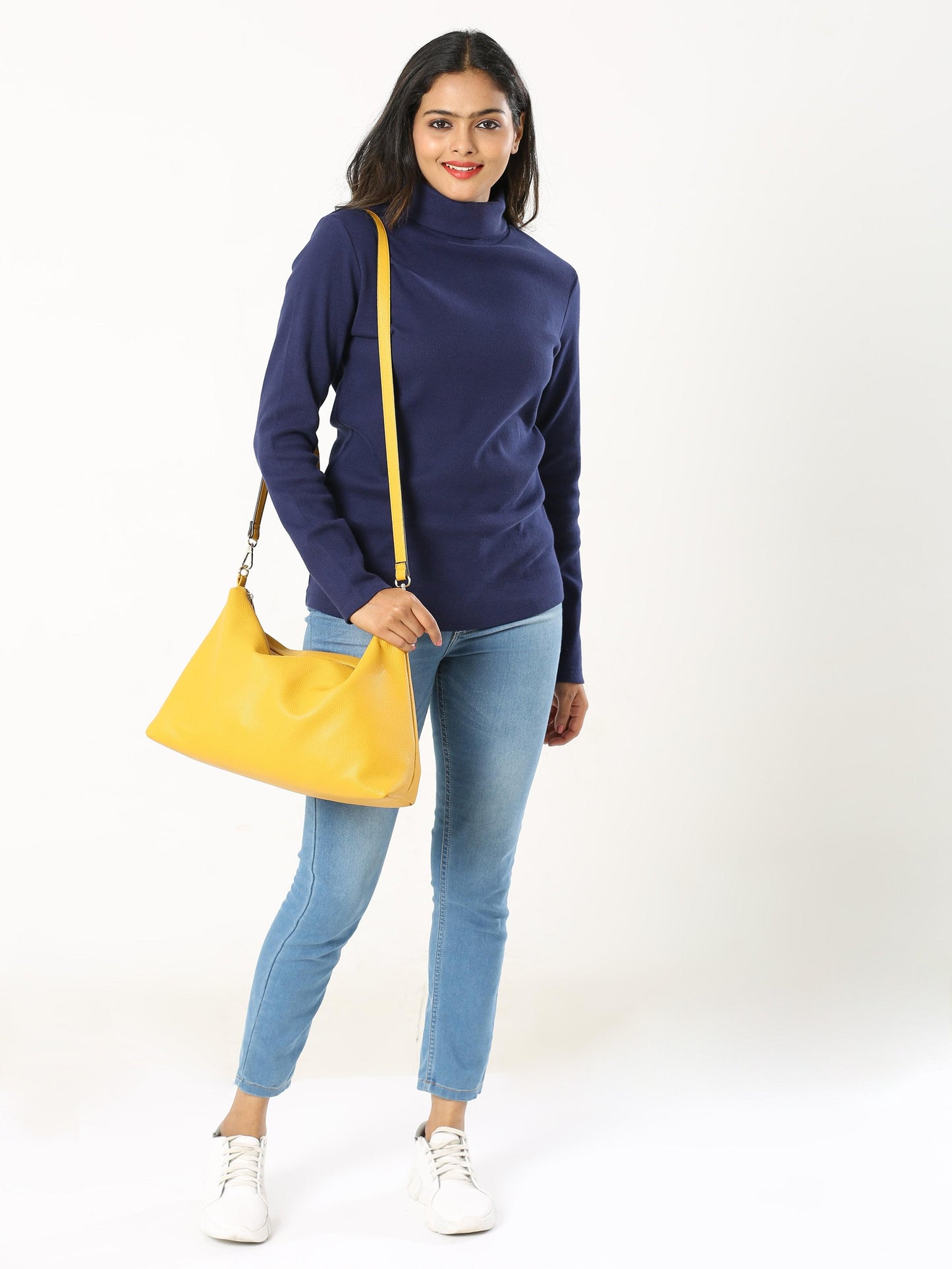 High Neck Full Sleeve Women's T-Shirt - Navy