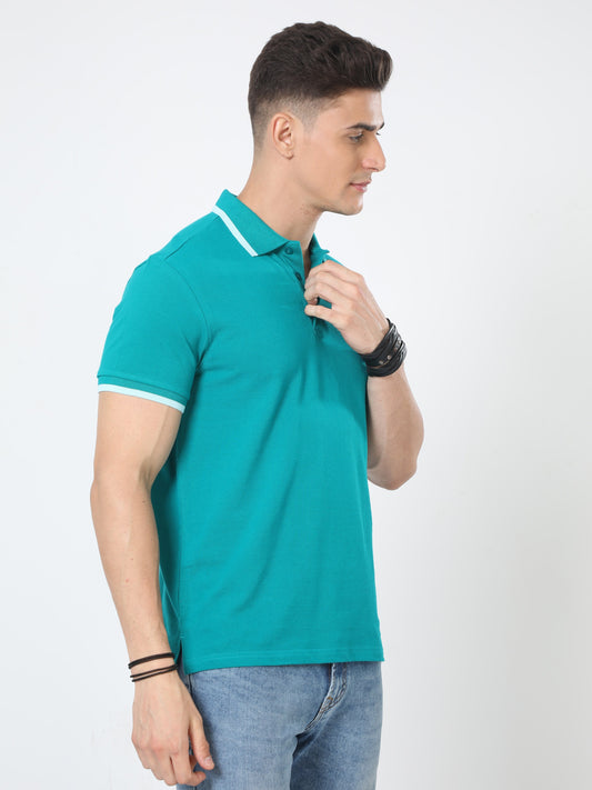 Classic Green 100% Cotton Men's Collar T-Shirt