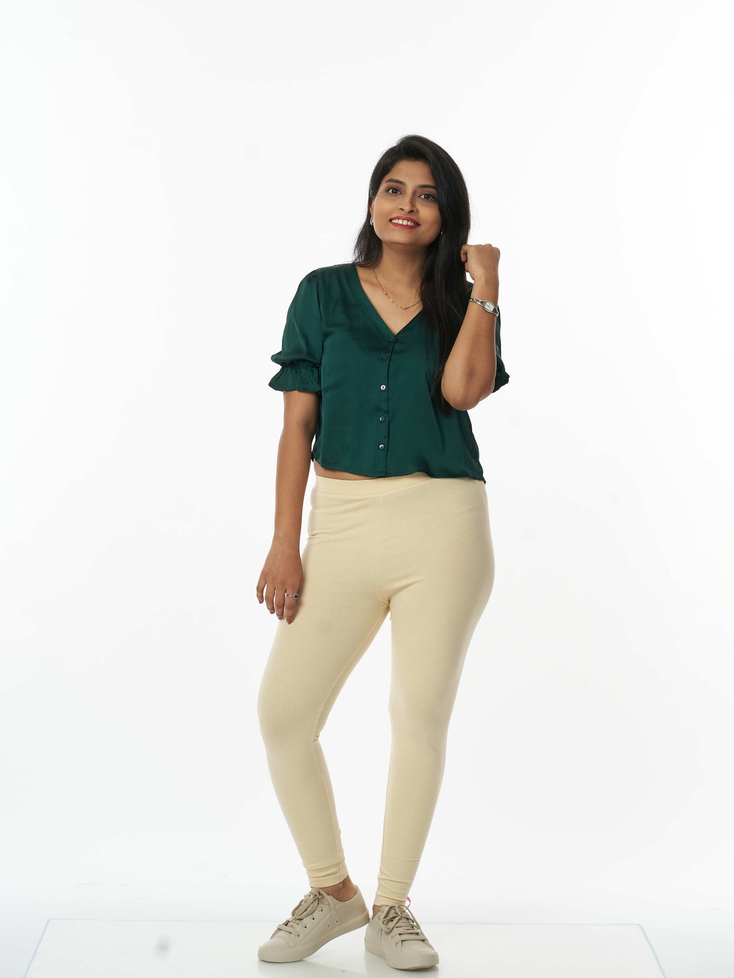 Women's premium full length Stretchy Leggings - Cream