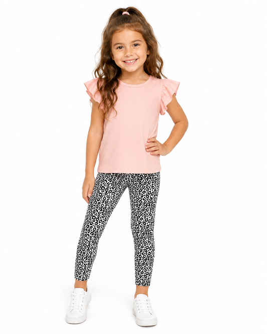 Snow Leopord Girls Printed Leggings | Ankle Length