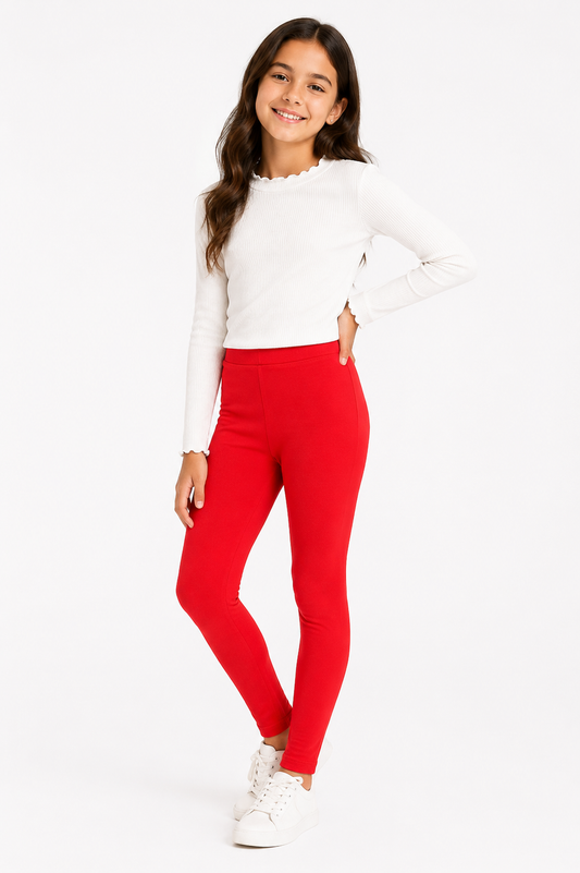Scarlet Stretch Girls Leggings - Red | Full Length