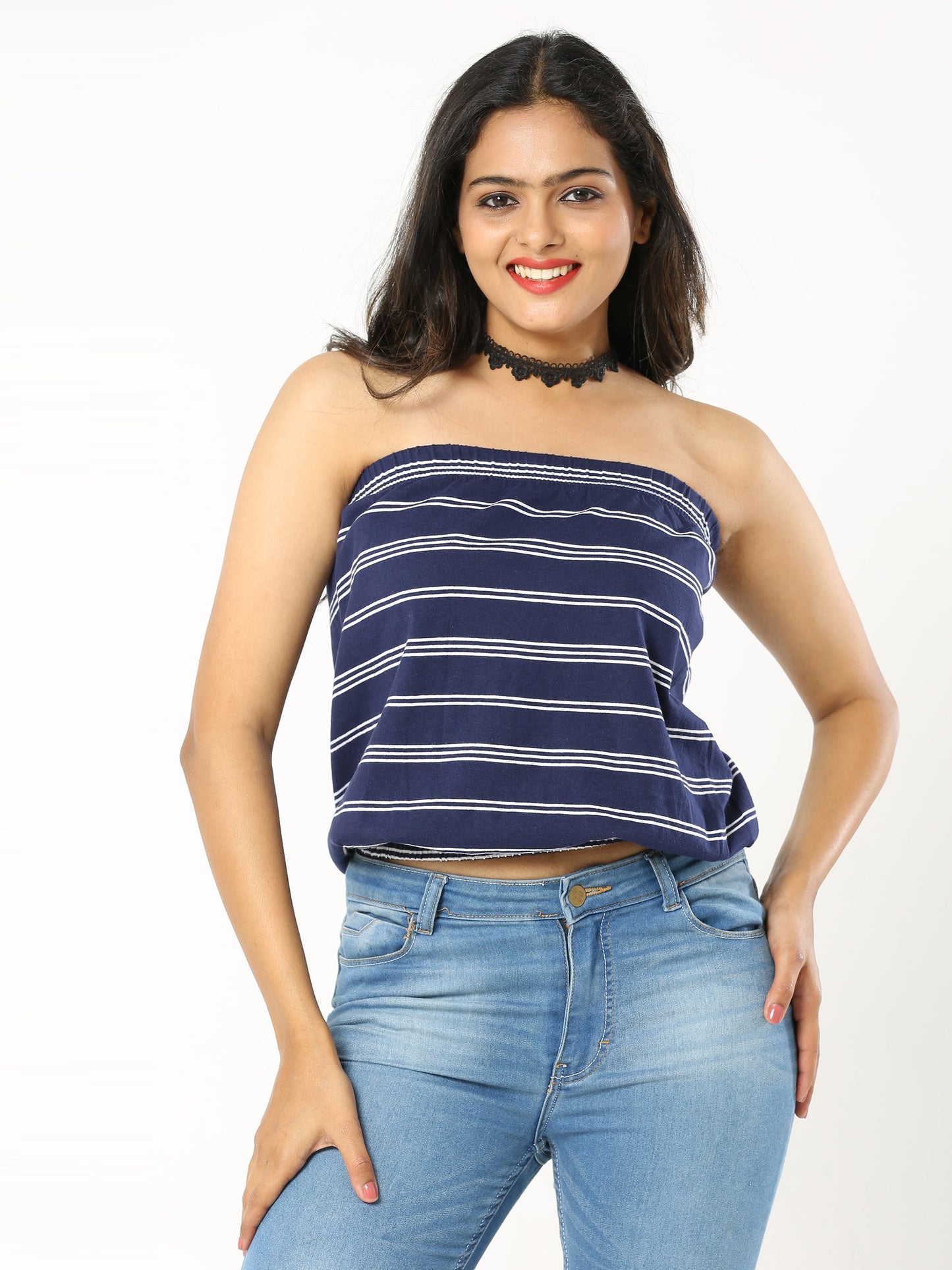 Women's Tube top - Navy Stripes