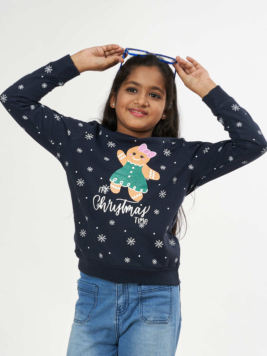 Girls Christmas Time Winter Sweatshirt - Navy