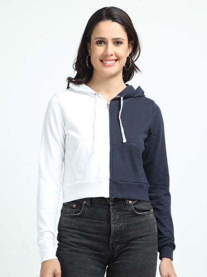 Navy-White cozy Women's Hooded Sweatshirt