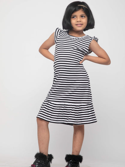 Comfy and Cute Striped Everyday Frock - Black White