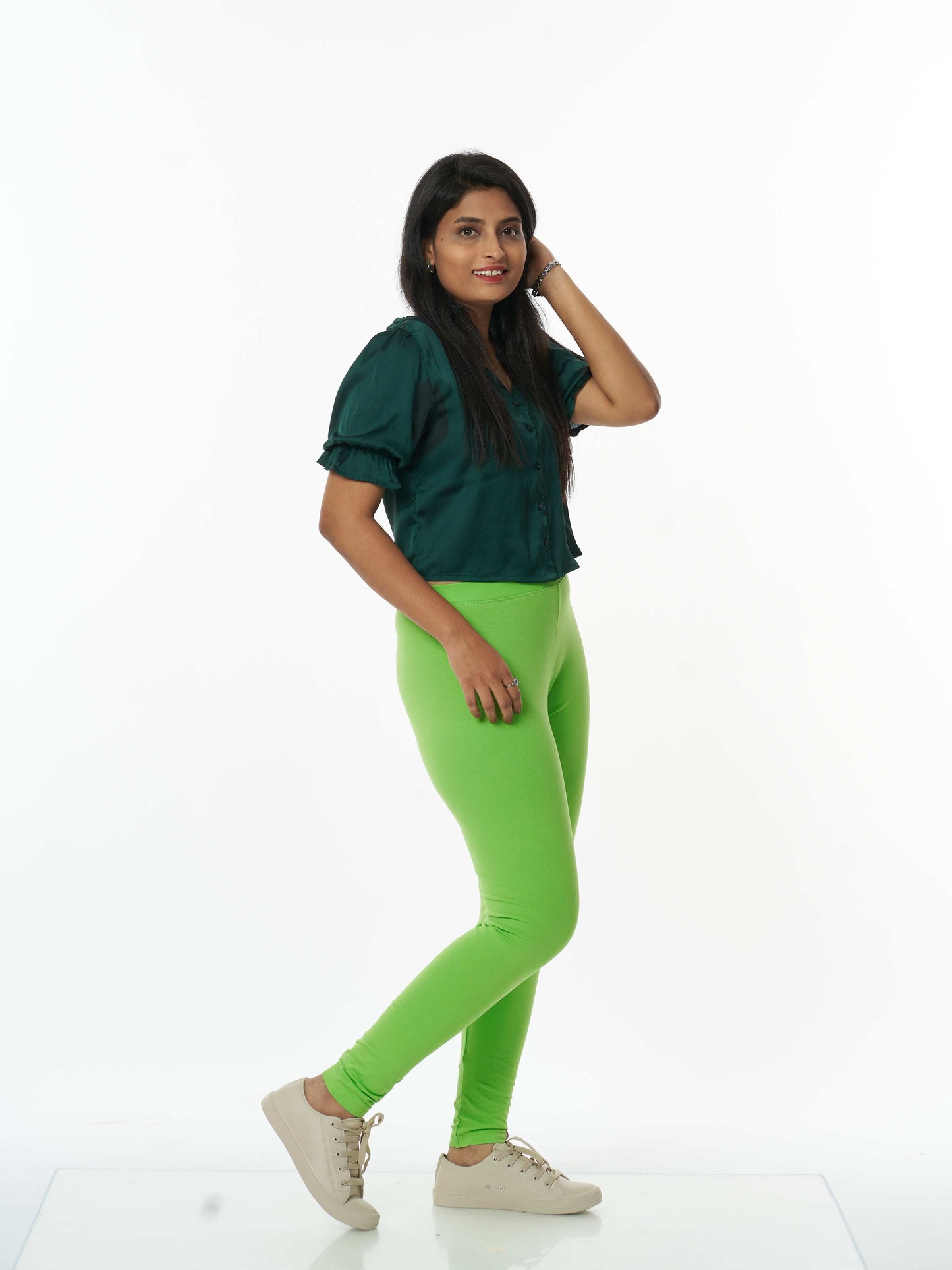 Women's premium full length Stretchy Leggings - Active Green