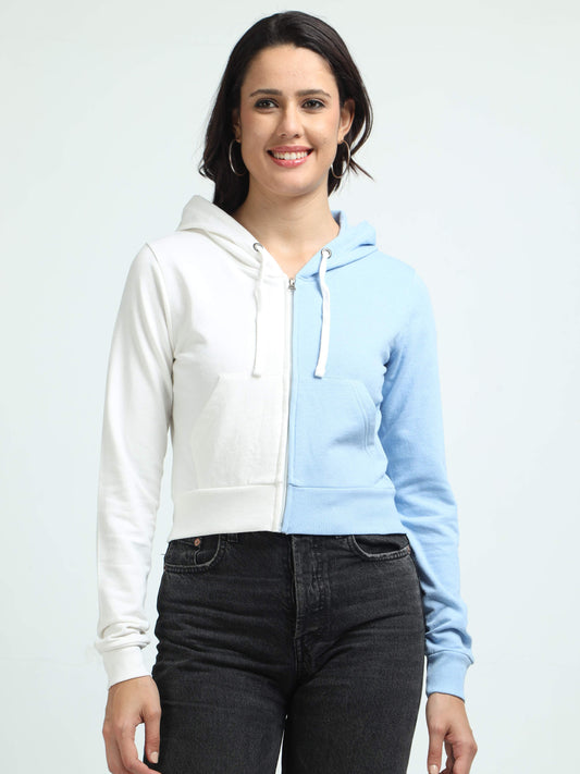 Blue -White cozy Women's Hooded Sweatshirt