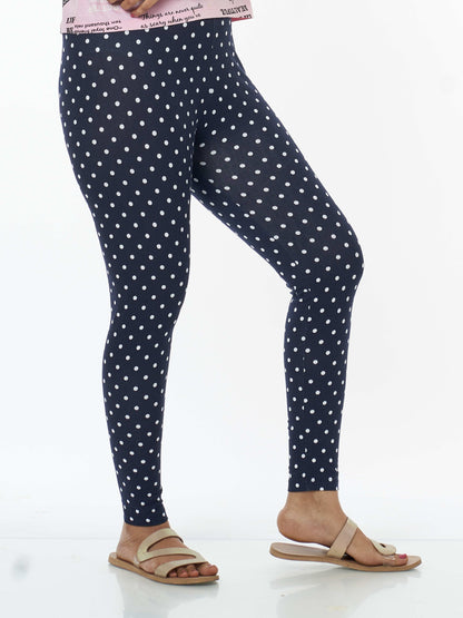 Navy Polka Dot Women's Printed Leggings
