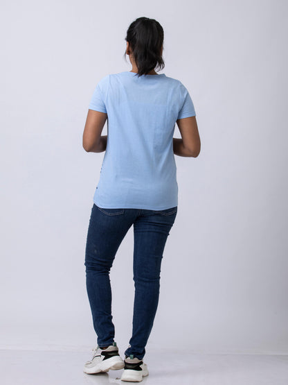 Soft & Premium Women's Printed Cotton T-Shirt - Blue Waves