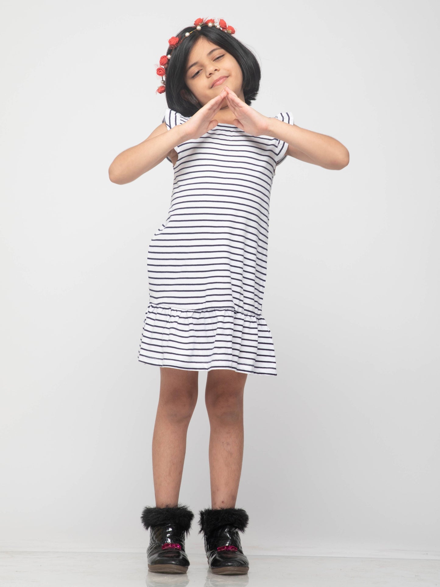 Comfy and Cute Striped Everyday Frock - White Blue