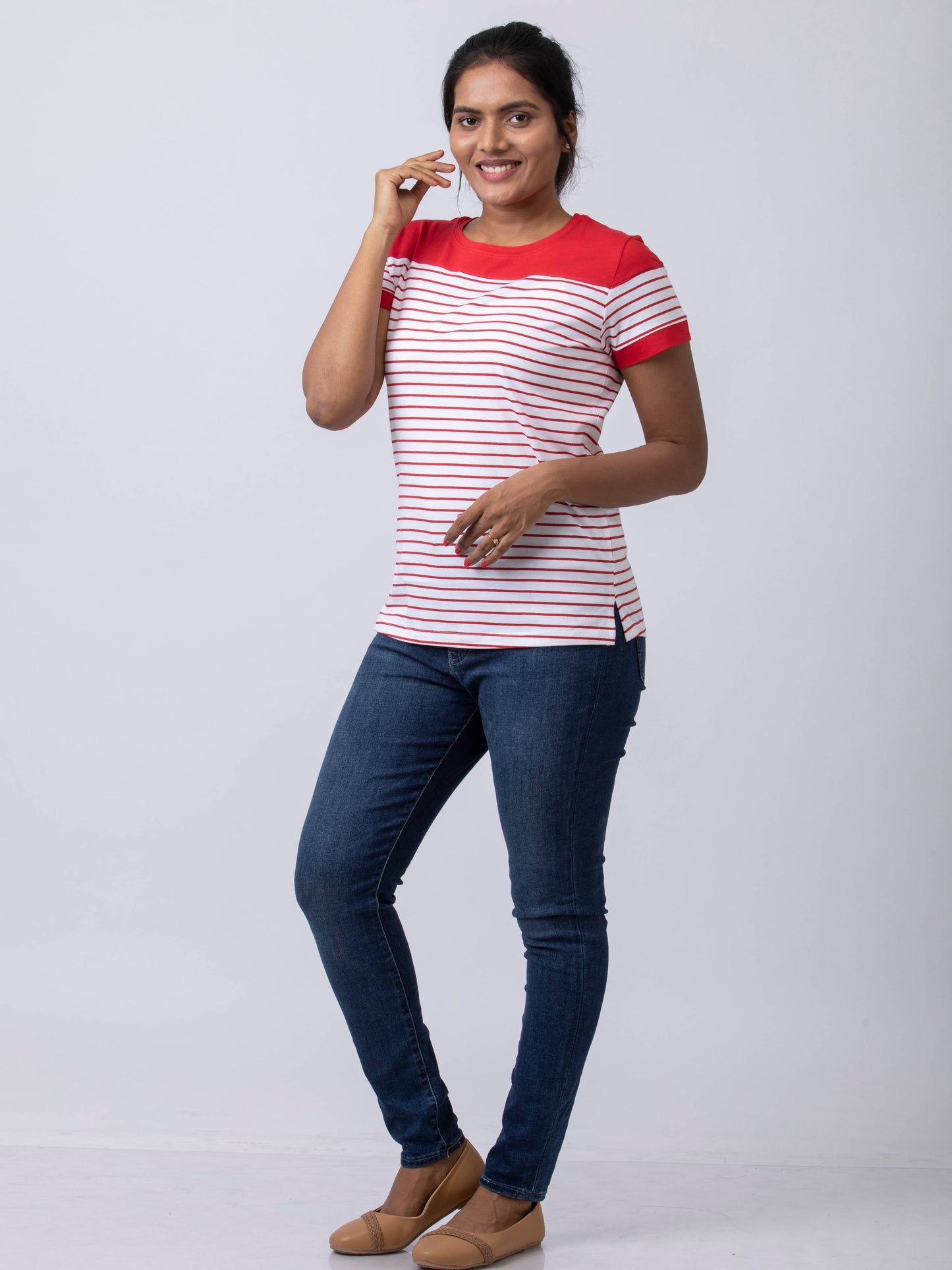 Soft & Premium Women's Printed Cotton T-Shirt - White/Red