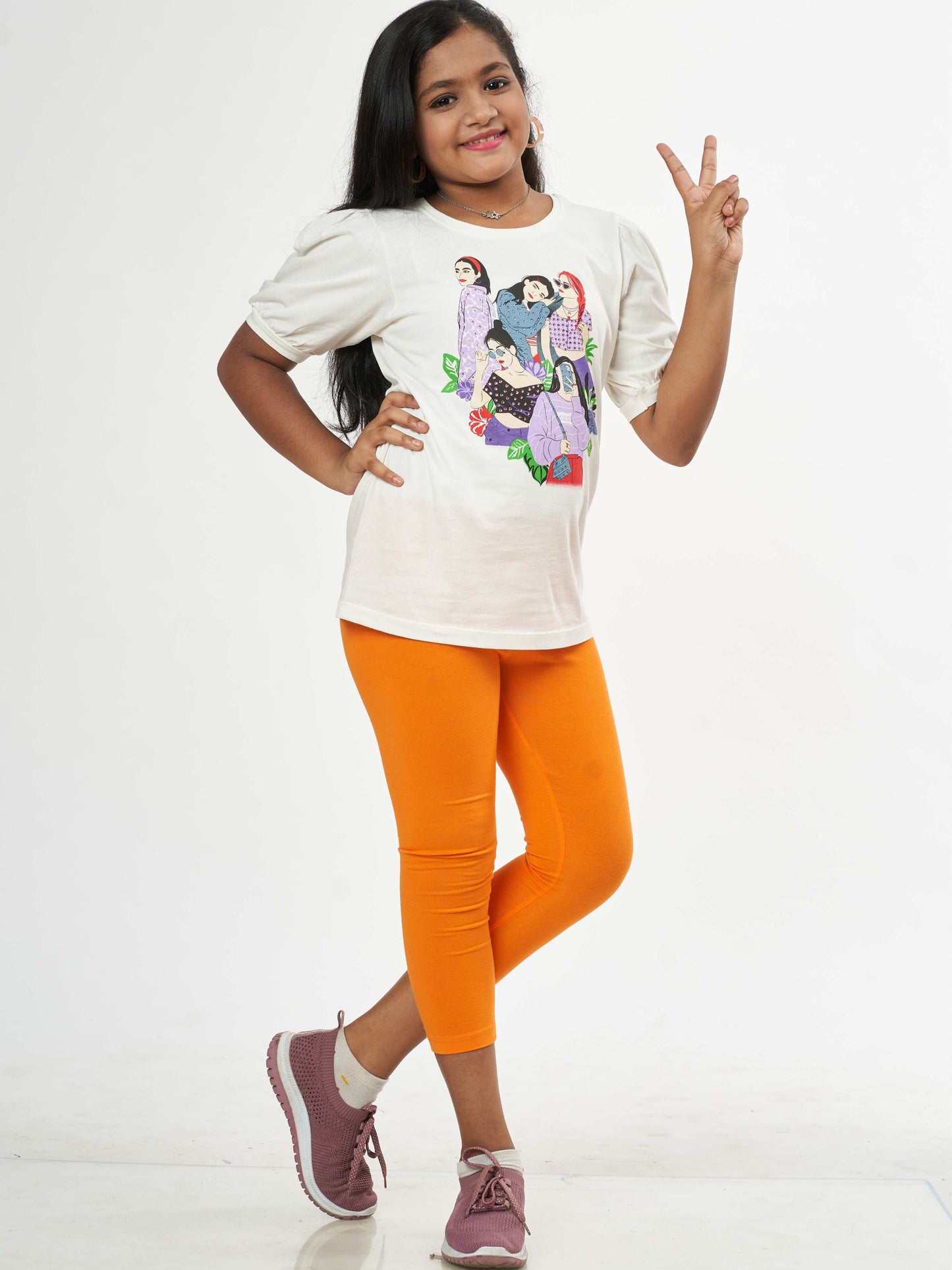 Daily Routine Girls Leggings - Orange | Ankle Length