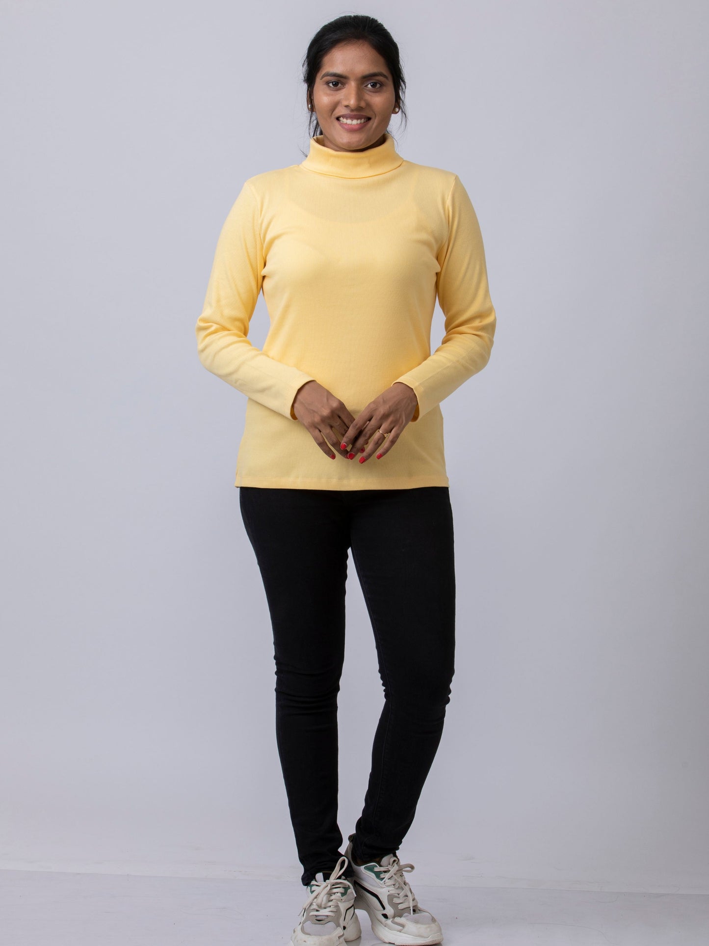 High Neck Full Sleeve Women's T-Shirt - Yellow