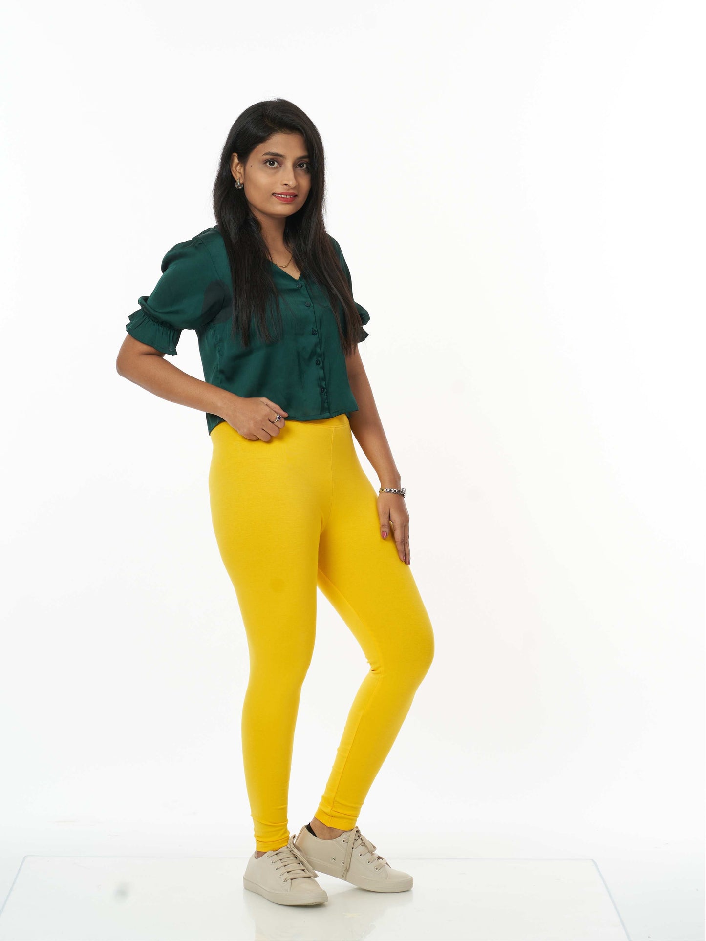 Women's premium full length Stretchy Leggings - Yellow