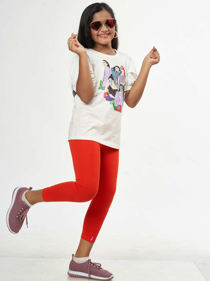 Daily Routine Girls Leggings - Red | Ankle Length