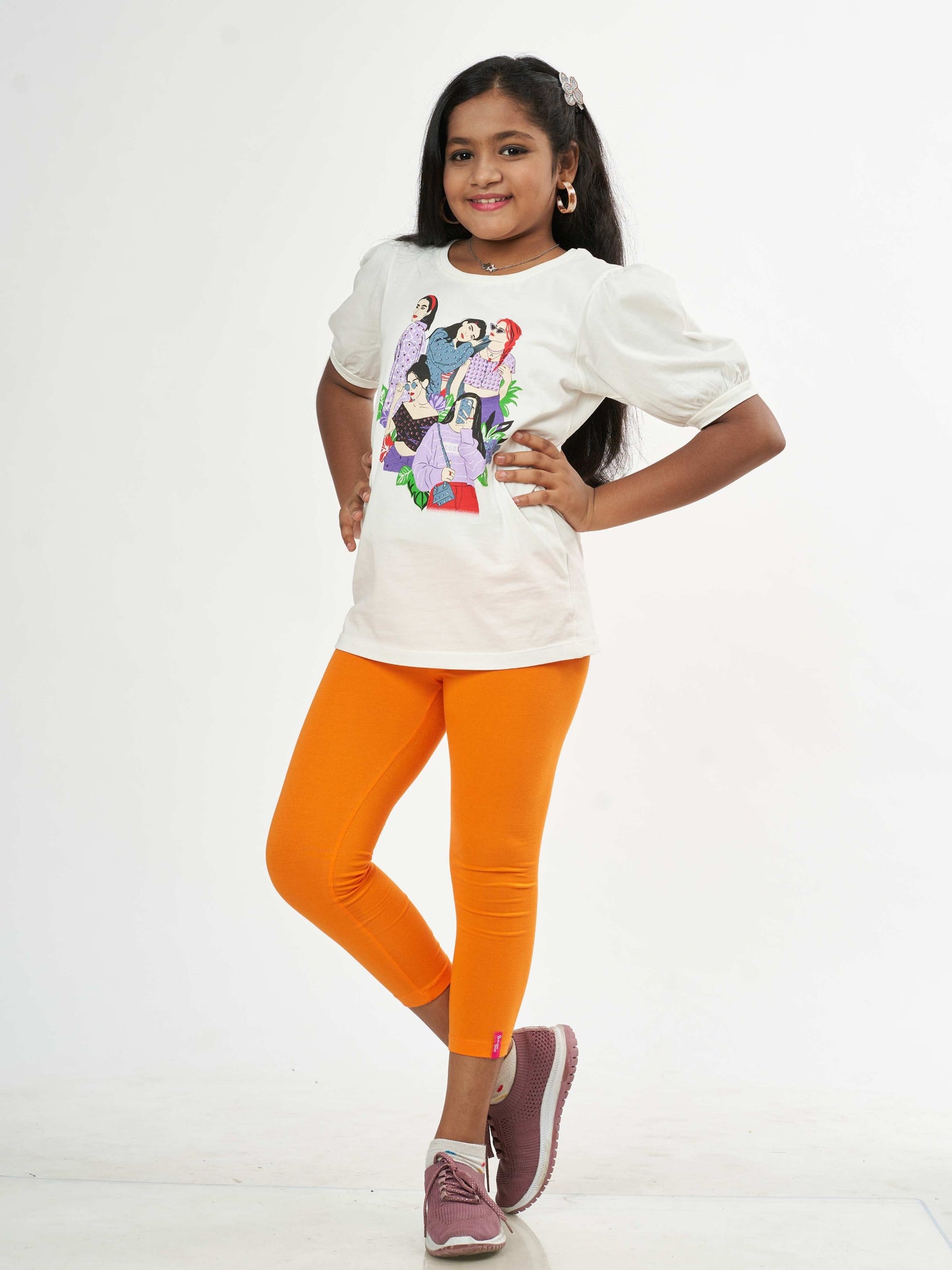 Daily Routine Girls Leggings - Orange | Ankle Length