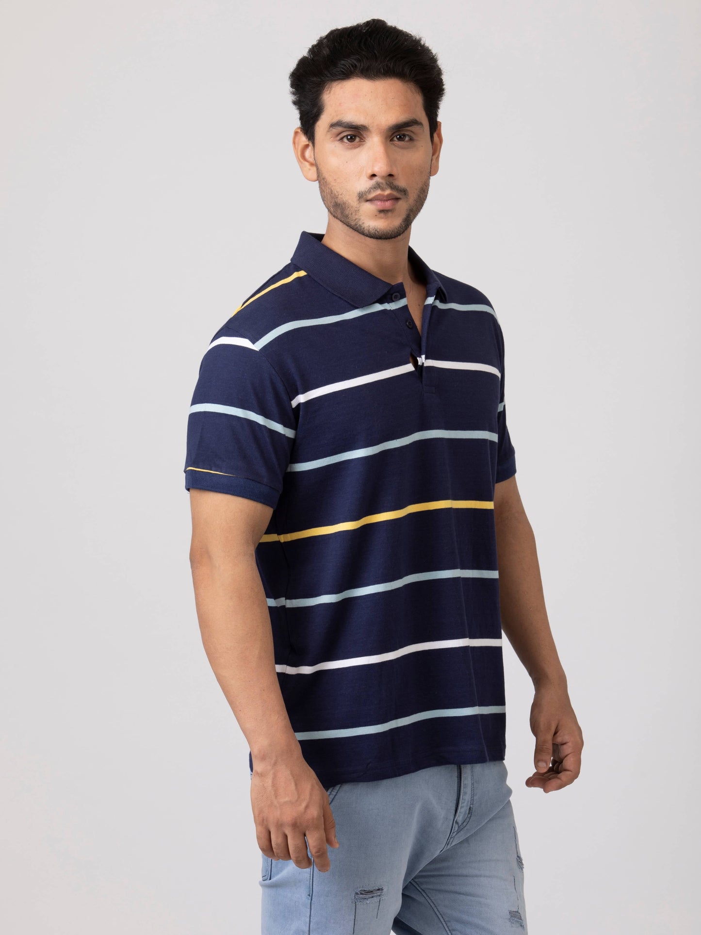 Stripe Vibe Modern & Comfortable 100% Cotton Mens Collar T-Shirt