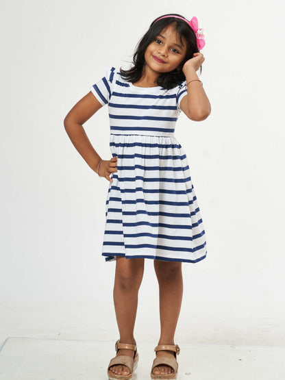 Joyful Girls Premium Cotton Frocks - Blue Stripes