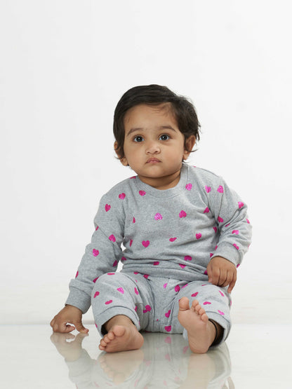 Little Hearts Winter Sweatshirt Babies Pyjama Set