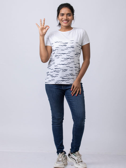 Soft & Premium Women's Printed Cotton T-Shirt - Waves