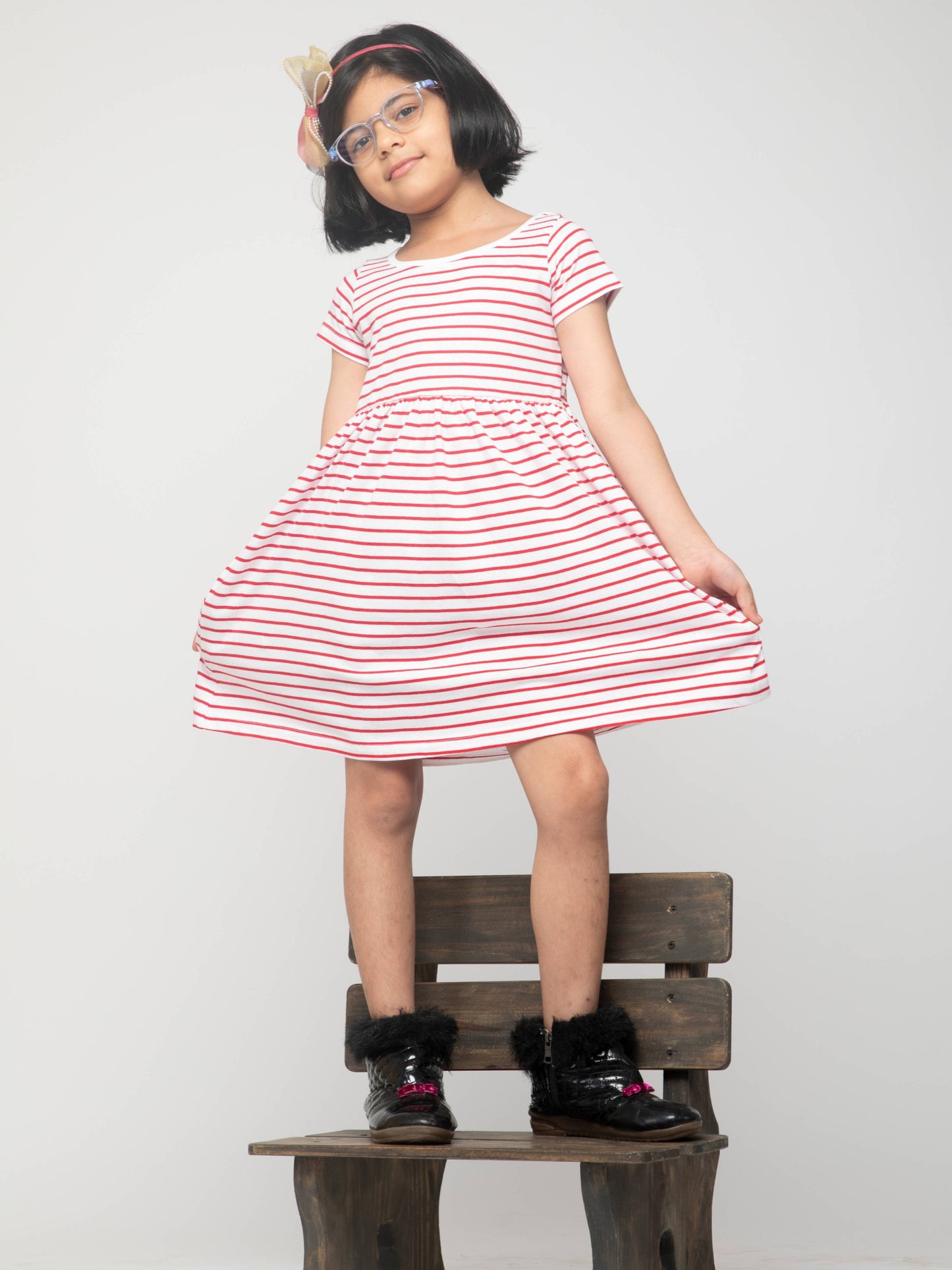 Comfy and Cute Striped Everyday Frock - Red White