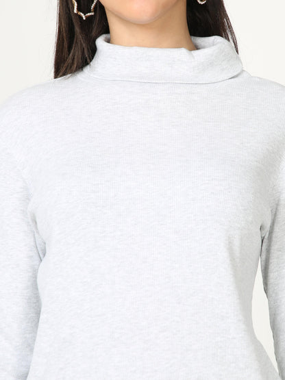 High Neck Full Sleeve Women's T-Shirt - Grey