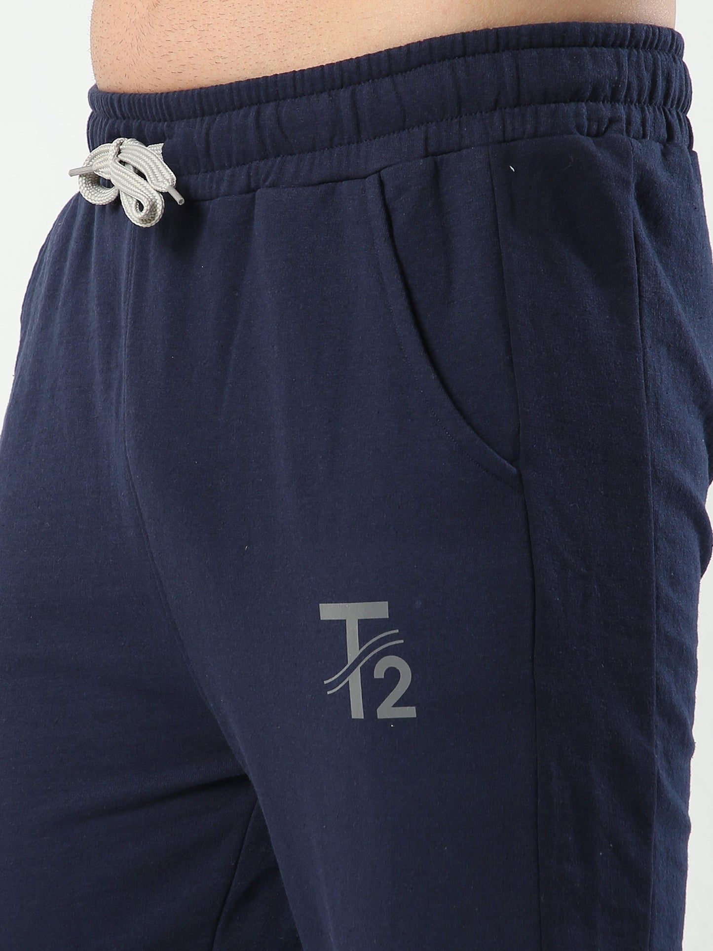 All Day Comfy Men's Cotton Joggers - Navy with Melange Side Panel
