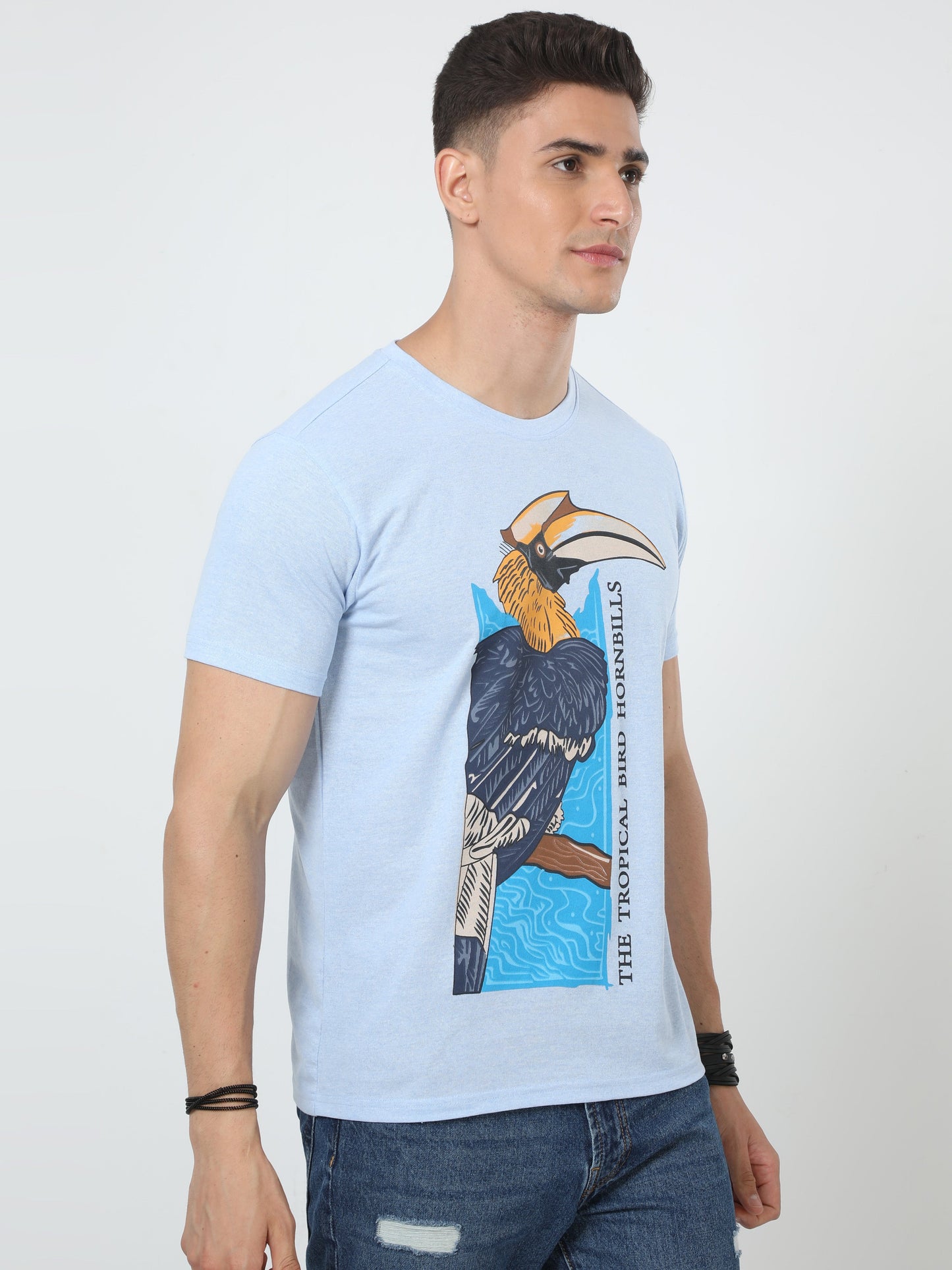 Woodpecker Men's casual cotton T-Shirt Blue