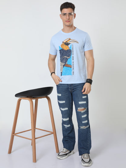 Woodpecker Men's casual cotton T-Shirt Blue