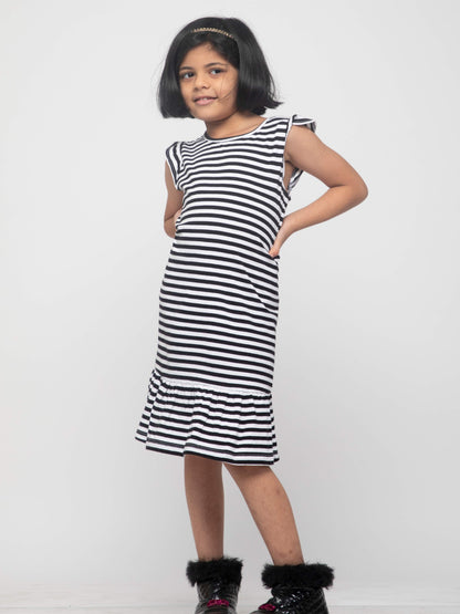 Comfy and Cute Striped Everyday Frock - Black White