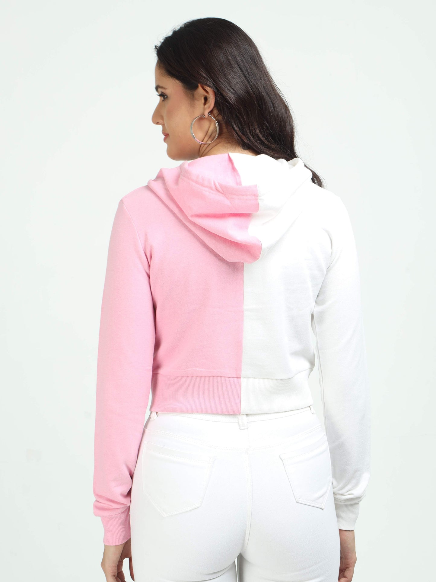 Pink-White cozy Women's Hooded Sweatshirt
