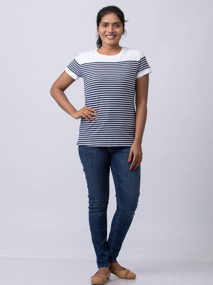 Soft & Premium Women's Printed Cotton T-Shirt - Navy/White