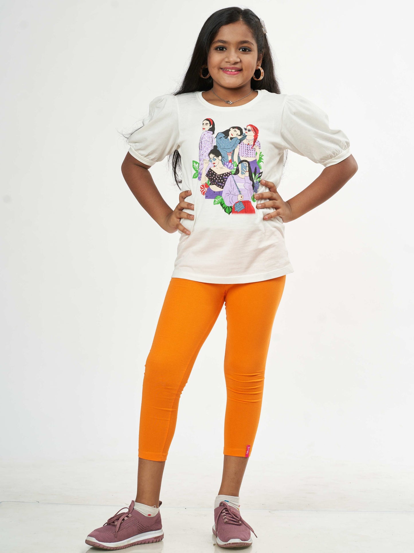 Daily Routine Girls Leggings - Orange | Ankle Length