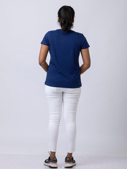Soft & Premium Women's Printed Cotton T-Shirt - Deep Blue