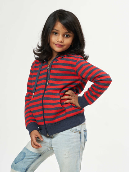Black & Red Stripes Cozy Girls Pullover Hoodies