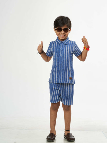 Classic Blue Stripes Boys pure Cotton Co-Ords Set