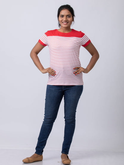 Soft & Premium Women's Printed Cotton T-Shirt - White/Red