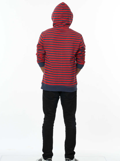 Stylish Men's Hooded Sweatshirt- Black Red Stripes