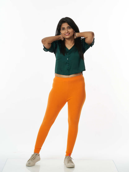 Women's premium full length Stretchy Leggings - Orange