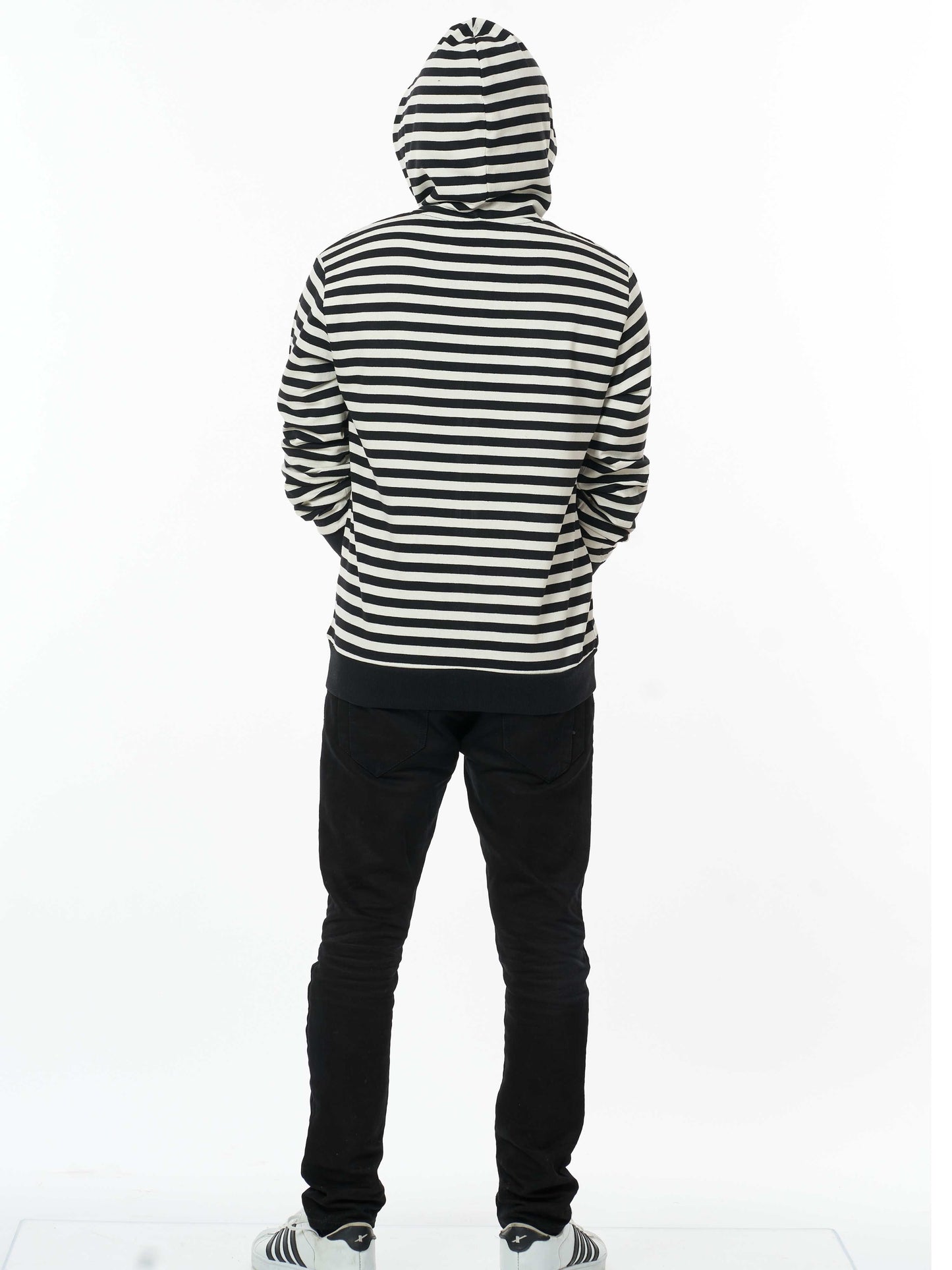 Stylish Men's Hooded Sweatshirt- Black White Stripes