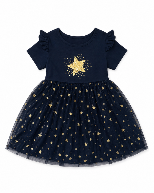 Midnight Stardust - Girls Premium Cotton Frock
