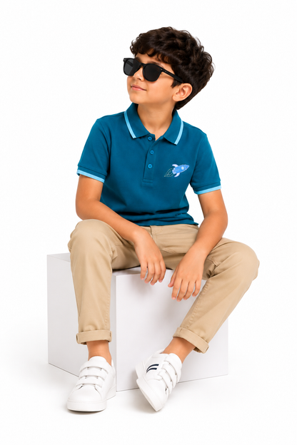Rocket Rider - Boys Polo T-Shirt | Turquoise