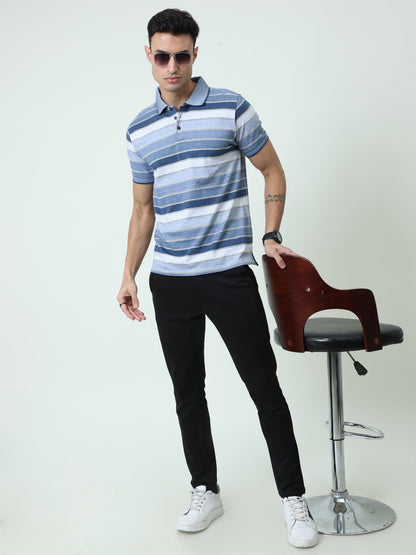 Back to Business - Men's Premium Collar T-Shirt Blue Stripes