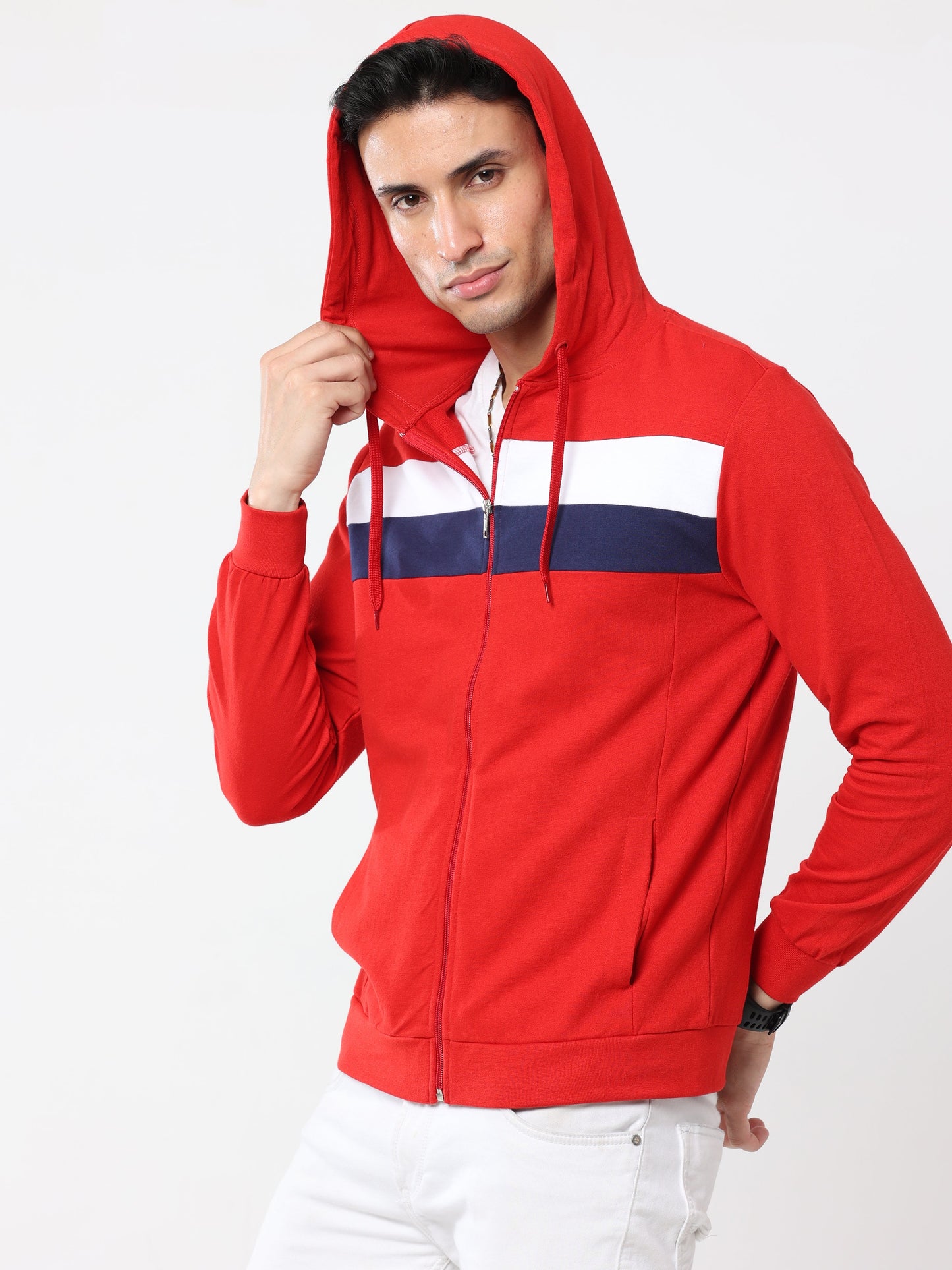 Stylish Men's Hooded Sweatshirt- Red