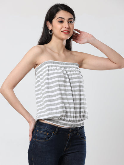 Women's Tube top - Grey/White Stripes