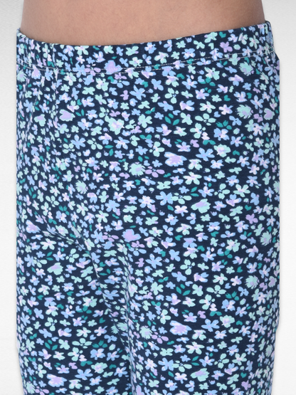 Blue Flower Girls printed leggings