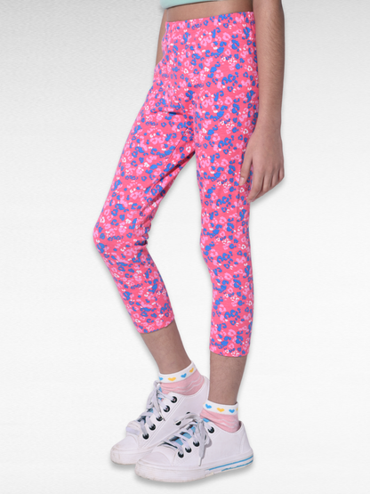 Pink Flower Girls printed leggings